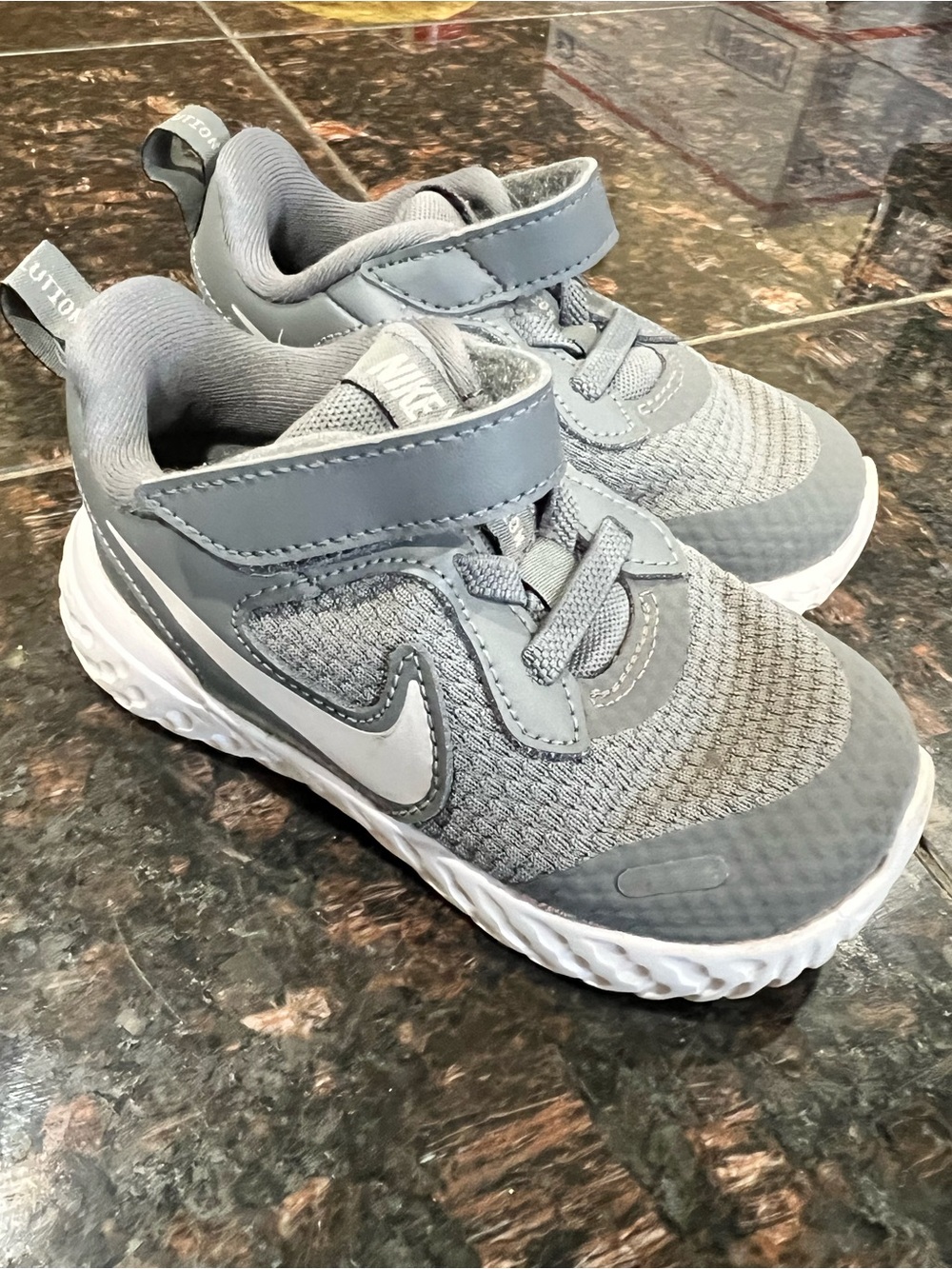 Nike Kids Gray and White Velcro Athletic Sneakers
